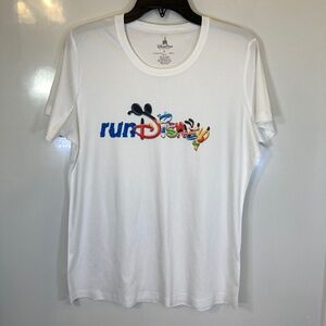 Disney runDisney White Short Sleeve Shirt Sz L Characters as Letters